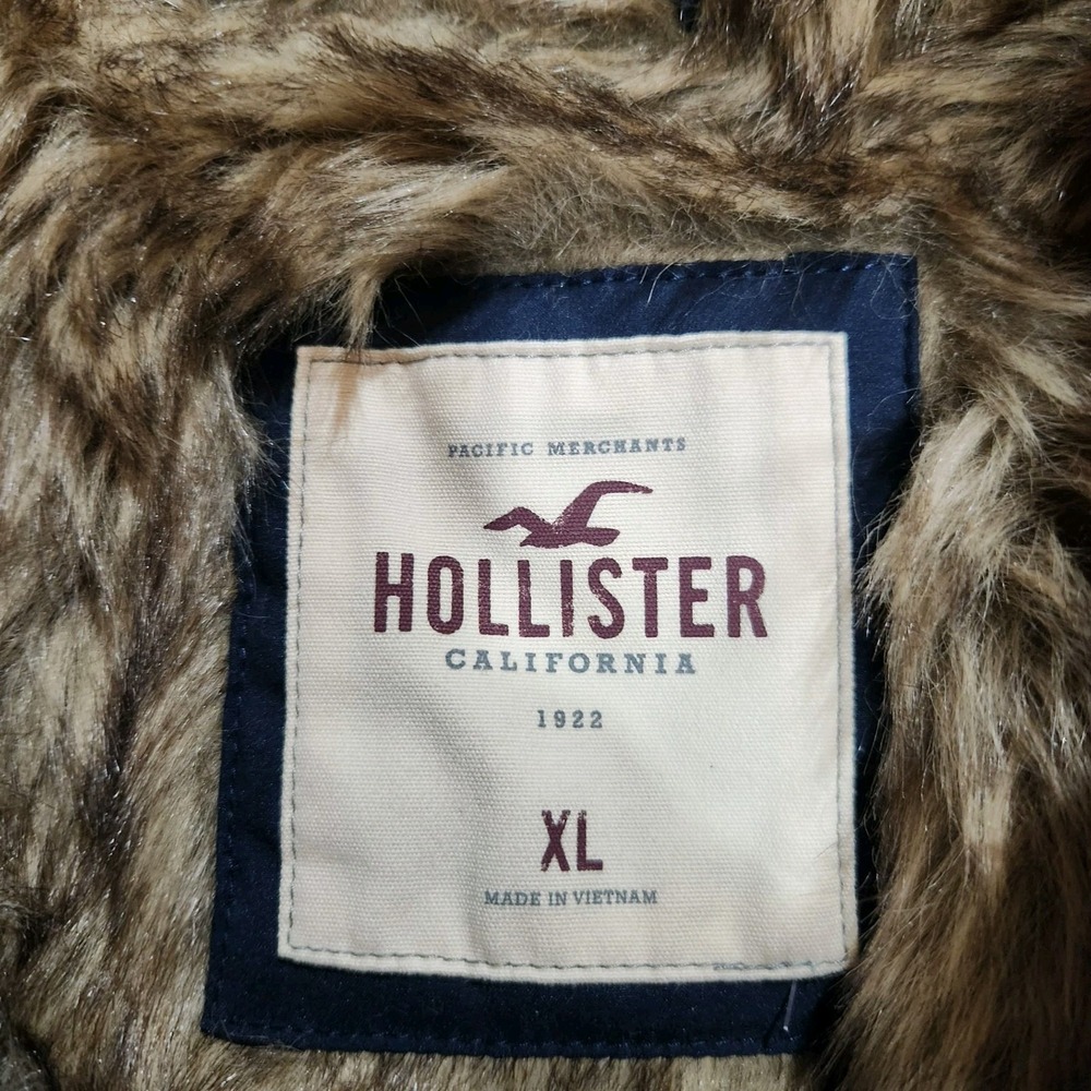 Hollister Womens Size XL Navy Blue Faux Fur Lined Hooded Parka Jacket NWOT - Picture 4 of 10